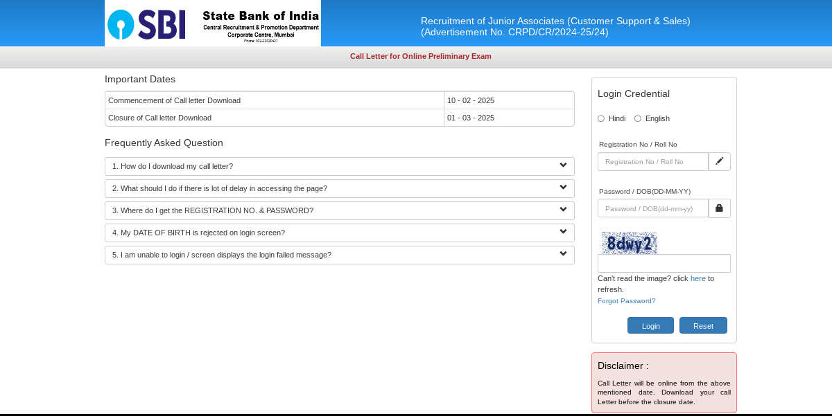 SBI Clerk Admit Card 2025 Download – Prelims Call Letter @sbi.co.in